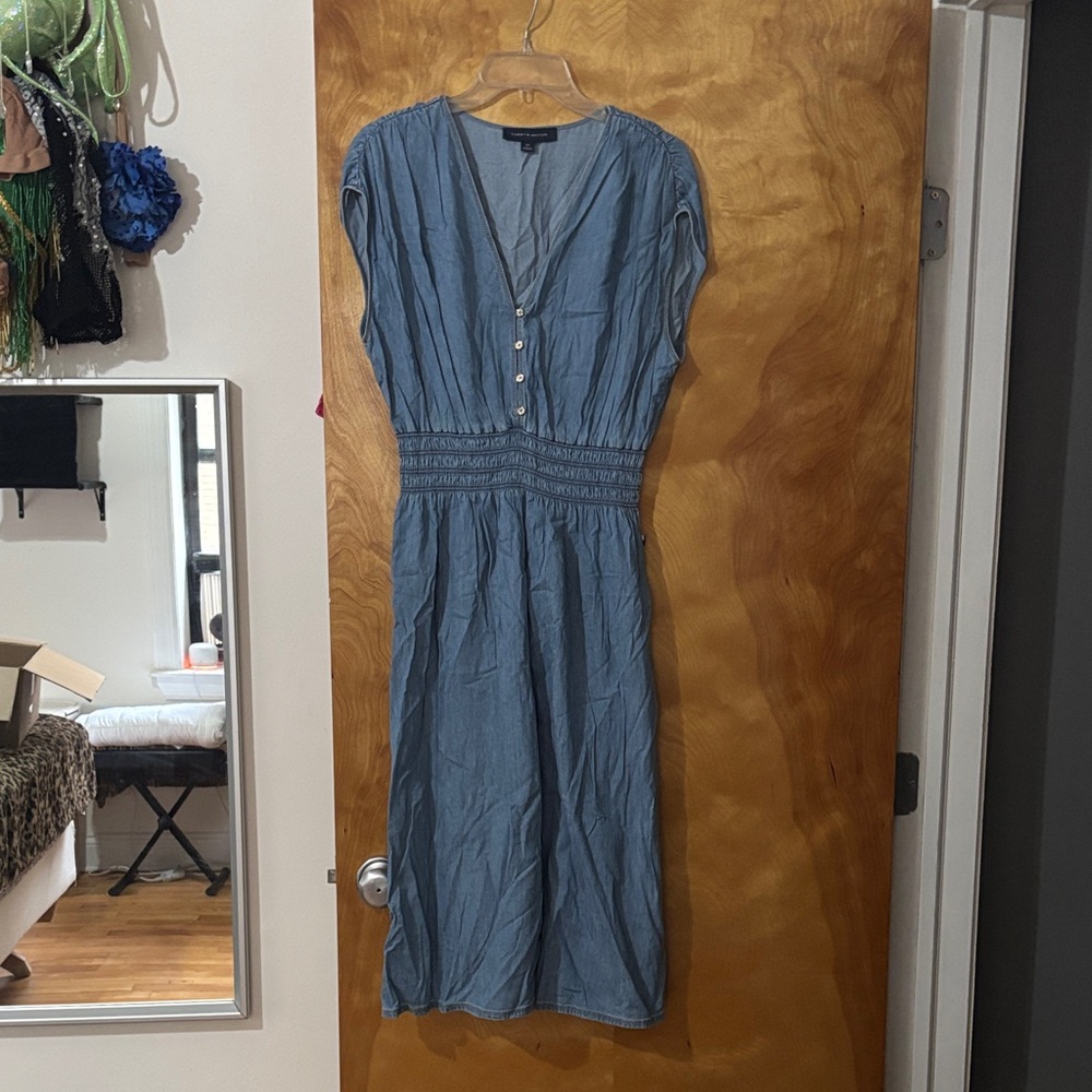 Tommy Hilfiger Blue Midi Dress with Button Accents